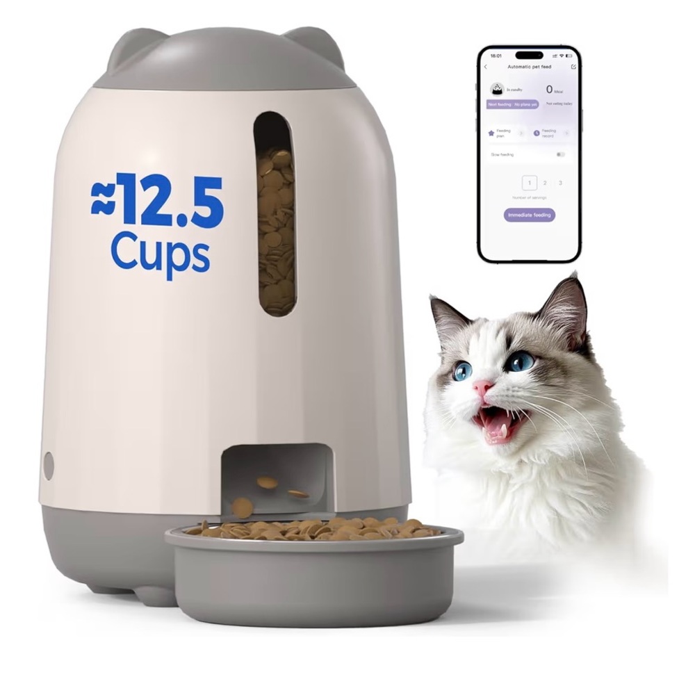 Smart Automatic Cat Feeder - Cream and Gray